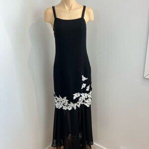 VTG Joseph Ribkoff Couture 8 Black Elegant Sleeveless Maxi Dress Floral Whisigot
